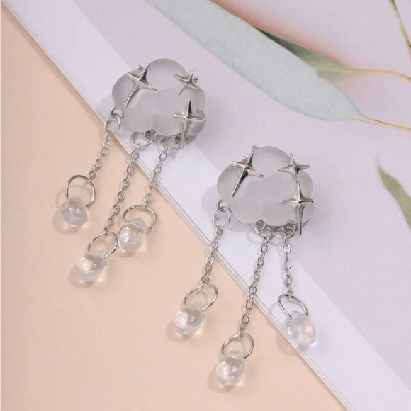 “Starry Rain Clouds” Frosted Glass Star Stellar Cumulus Weather Raindrops Dangle - Picture 2 of 16